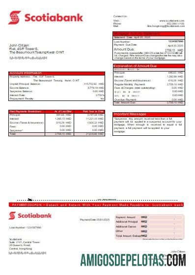 Declaração de hipoteca do Banco Scotiabank de Hong Kong modelo
